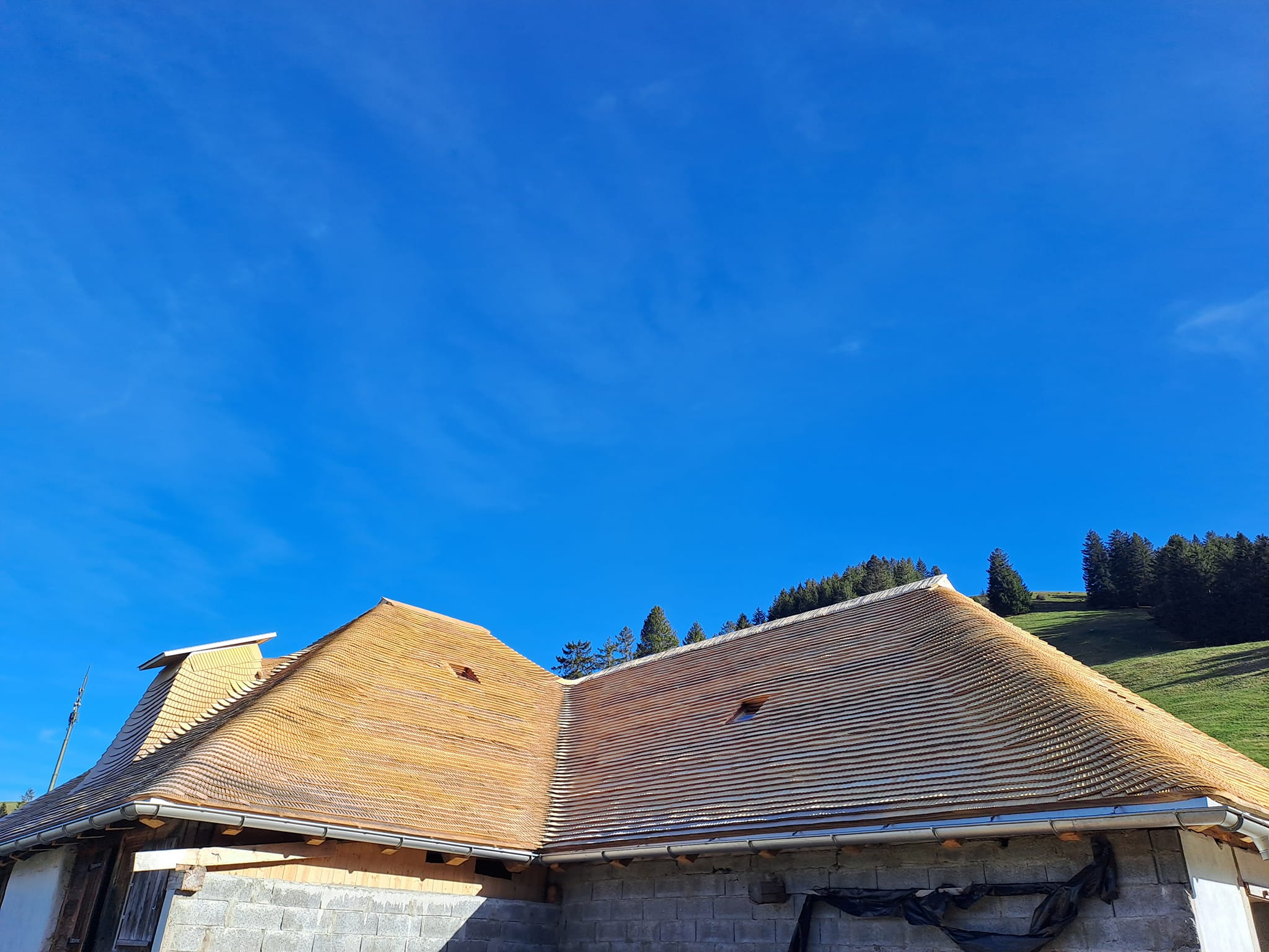 Rénovation de toiture en tavaillons, Chalet des Rêbes du Milieu, Moléson – Tristan Ropraz Tavillonneur